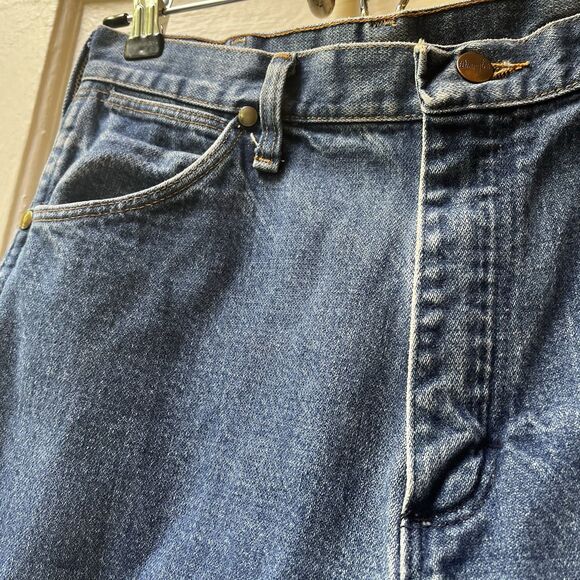Vtg Wrangler Jeans Sz 12 X 34 wide leg mid rise farm rustic cotton frayed hemmed - Picture 7 of 13